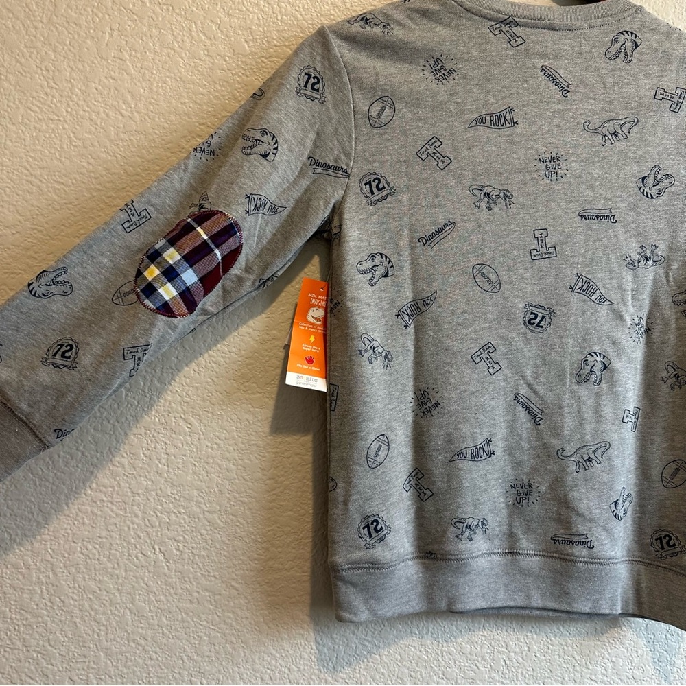 Boys’ Dinosaur sweatshirt New with Tags size 10 with  cute plaid elbow patch - Picture 3 of 7